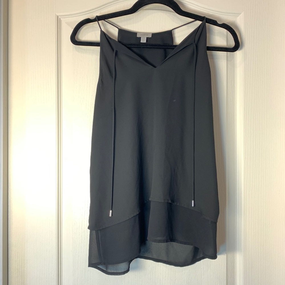 Tristan Black Layered Camisole‎ Fine Straps Silver Detail Size Small